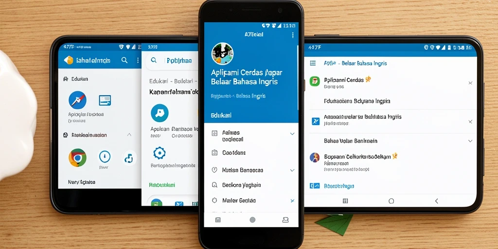 Antarmuka pengguna aplikasi 47F untuk belajar Bahasa Inggris.