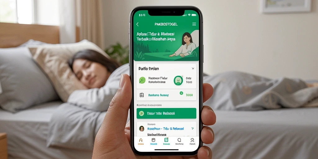 Antarmuka PAKBOSTOGEL menampilkan pilihan relaksasi dan tidur yang menenangkan.
