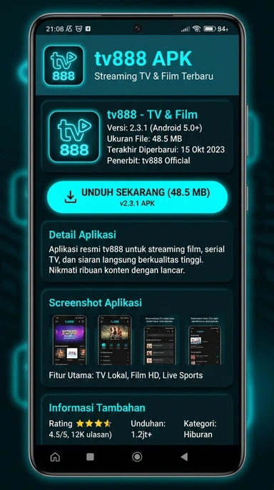 Tampilan halaman APK tv888
