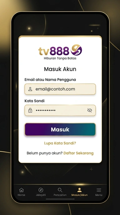 Tampilan halaman login tv888