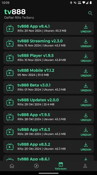Tampilan riwayat versi tv888